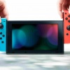 Nintendo Switch console with neon red&blue Joy-Con